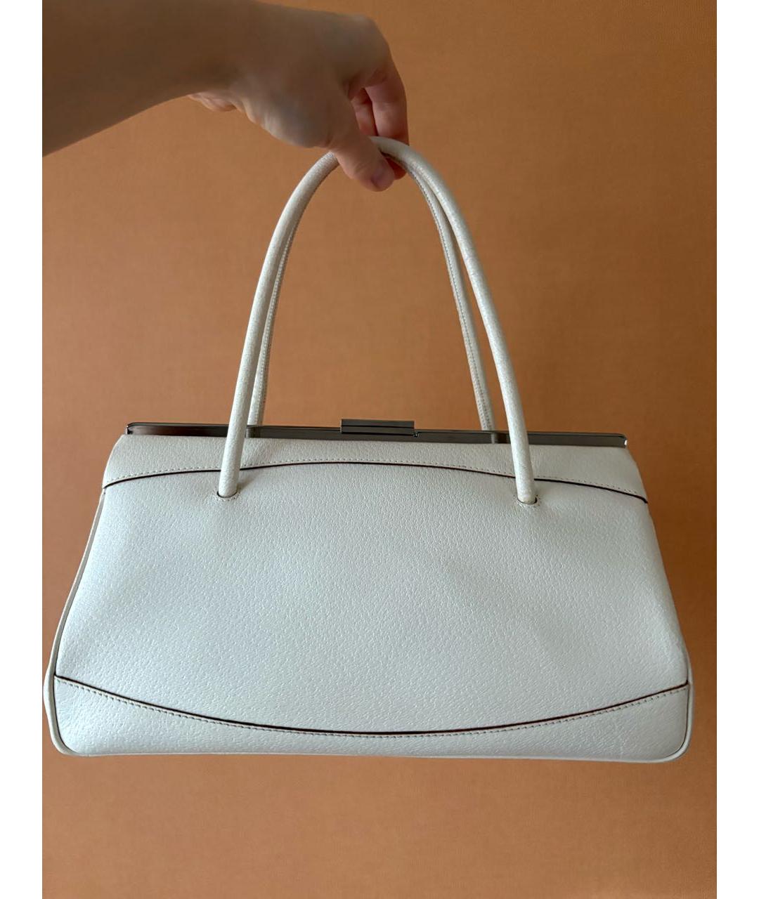 GUCCI Белая кожаная сумка с короткими ручками, фото 2