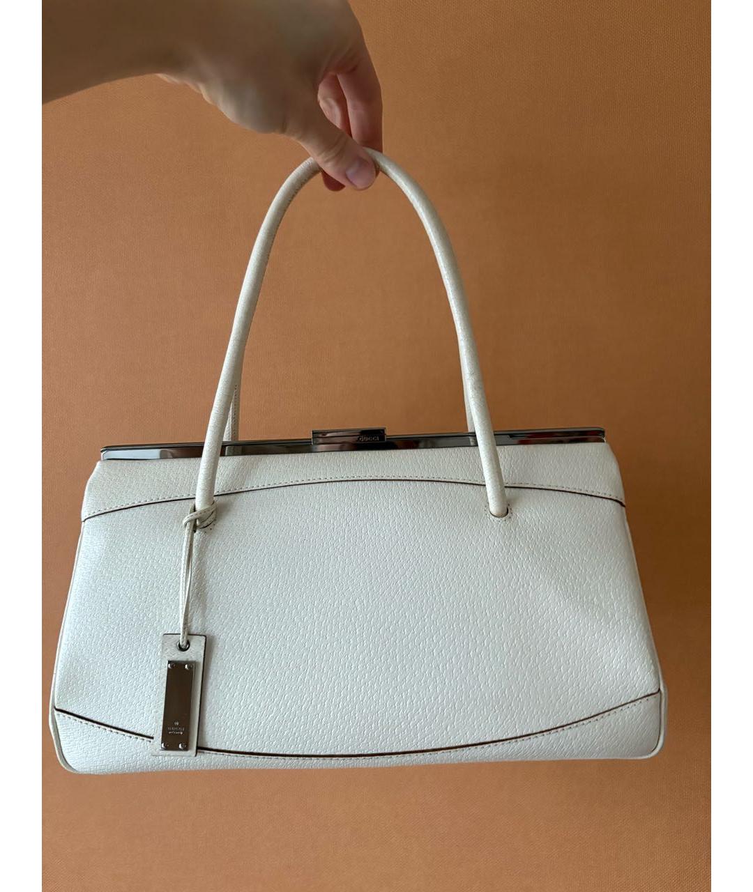 GUCCI Белая кожаная сумка с короткими ручками, фото 9