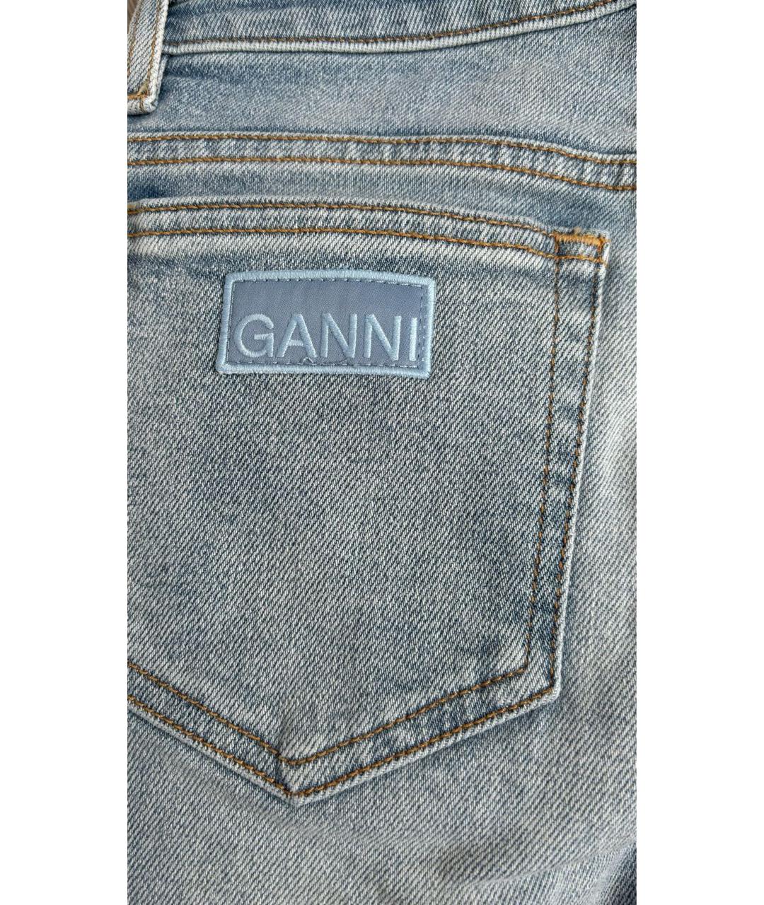 GANNI Голубые хлопко-эластановые прямые джинсы, фото 6