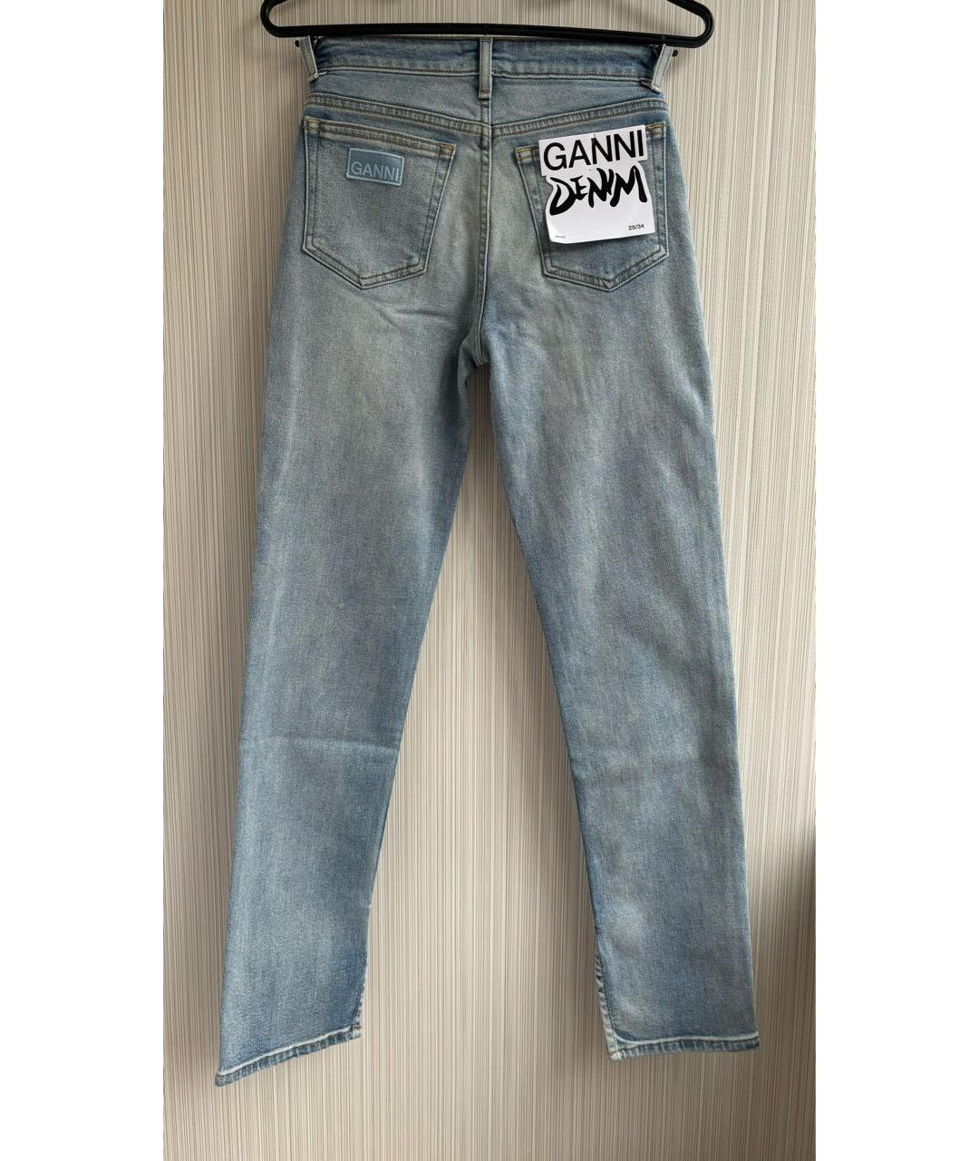GANNI Голубые хлопко-эластановые прямые джинсы, фото 2