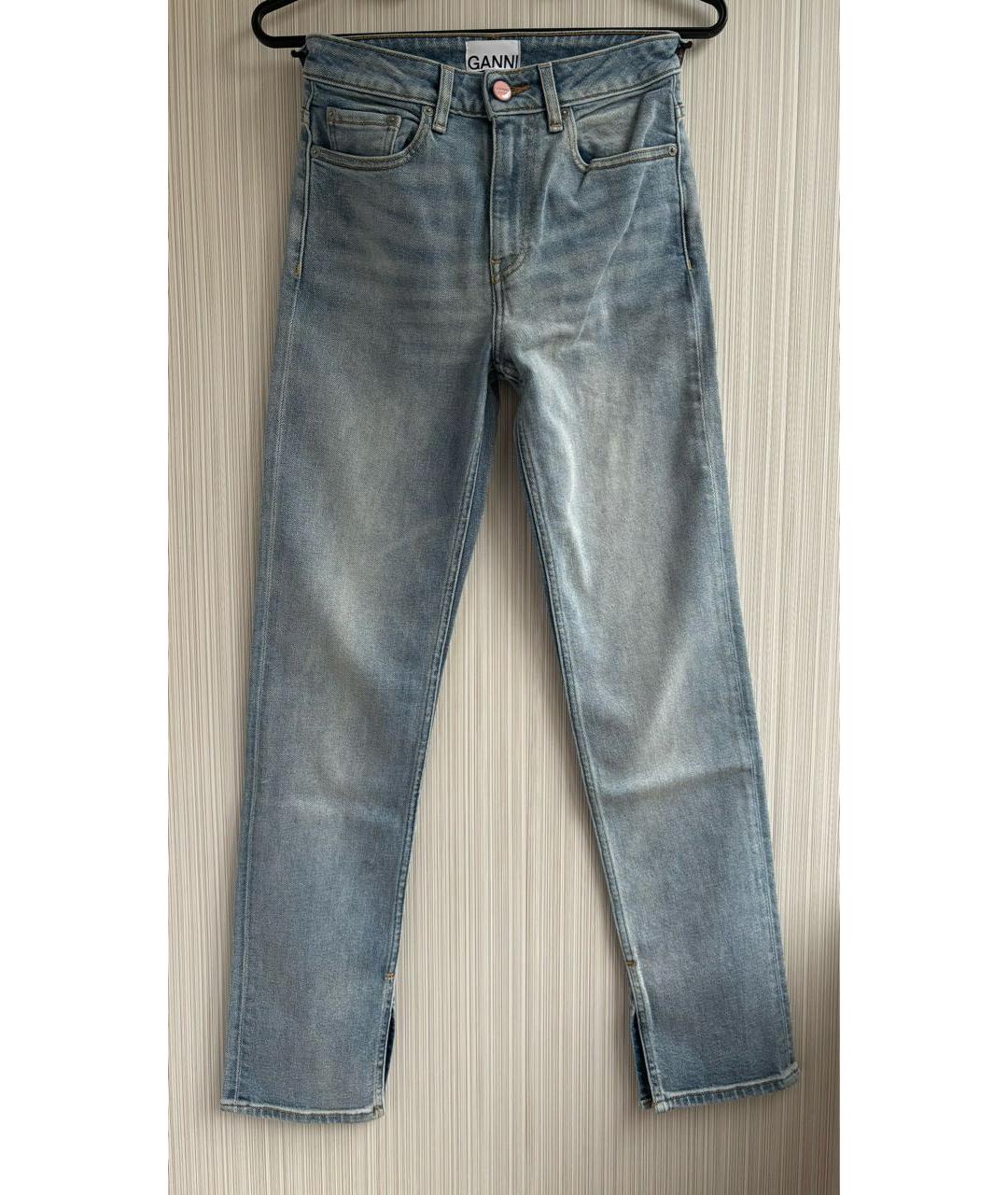 GANNI Голубые хлопко-эластановые прямые джинсы, фото 9