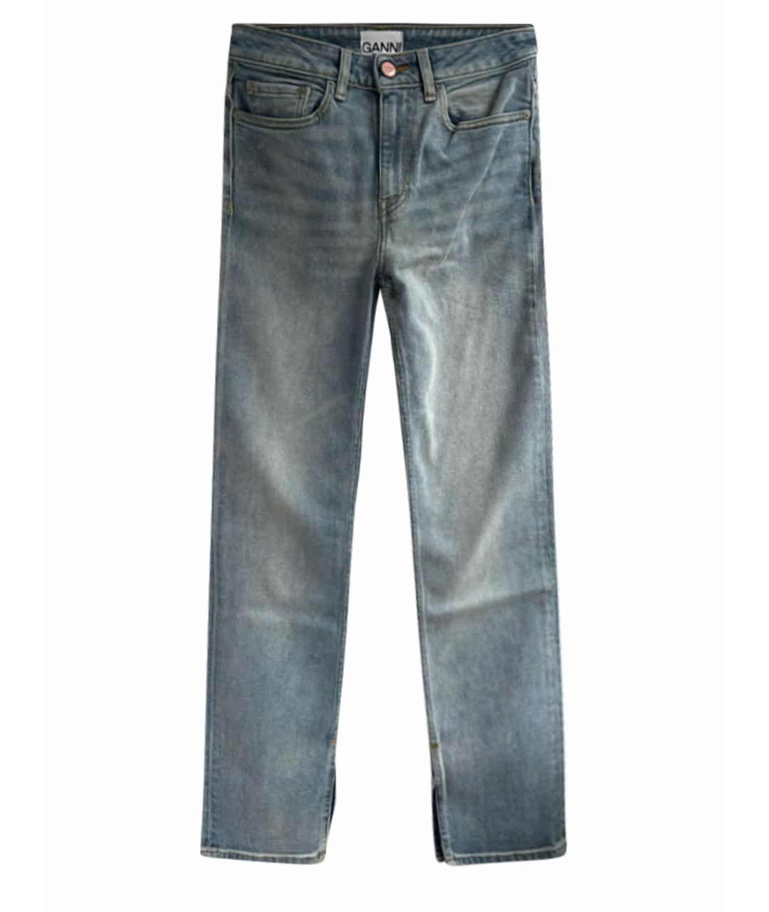 GANNI Голубые хлопко-эластановые прямые джинсы, фото 1