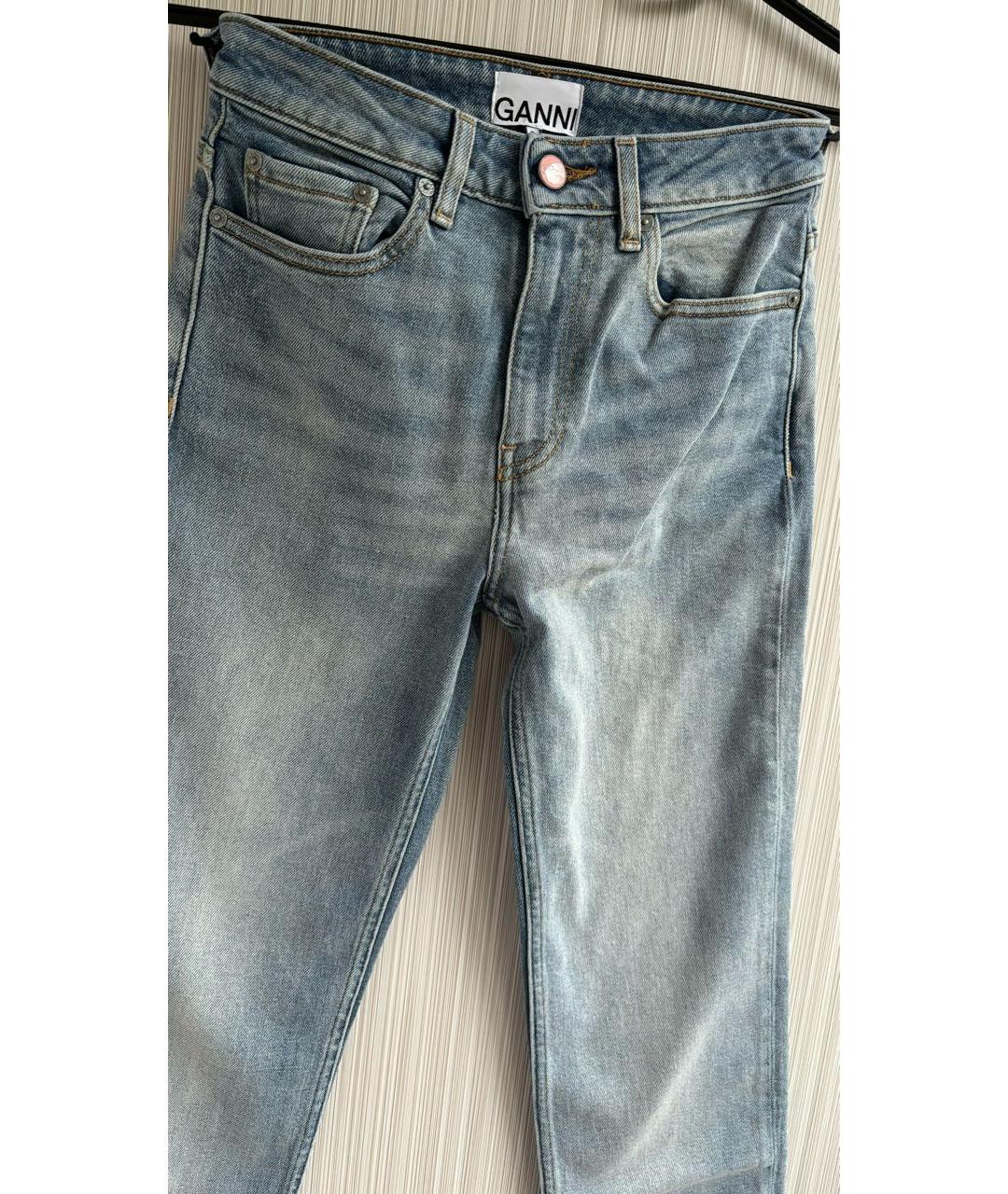 GANNI Голубые хлопко-эластановые прямые джинсы, фото 3