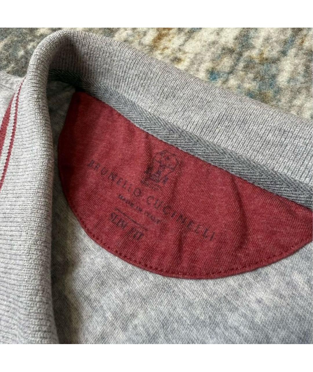 BRUNELLO CUCINELLI Серое хлопковое поло с коротким рукавом, фото 4