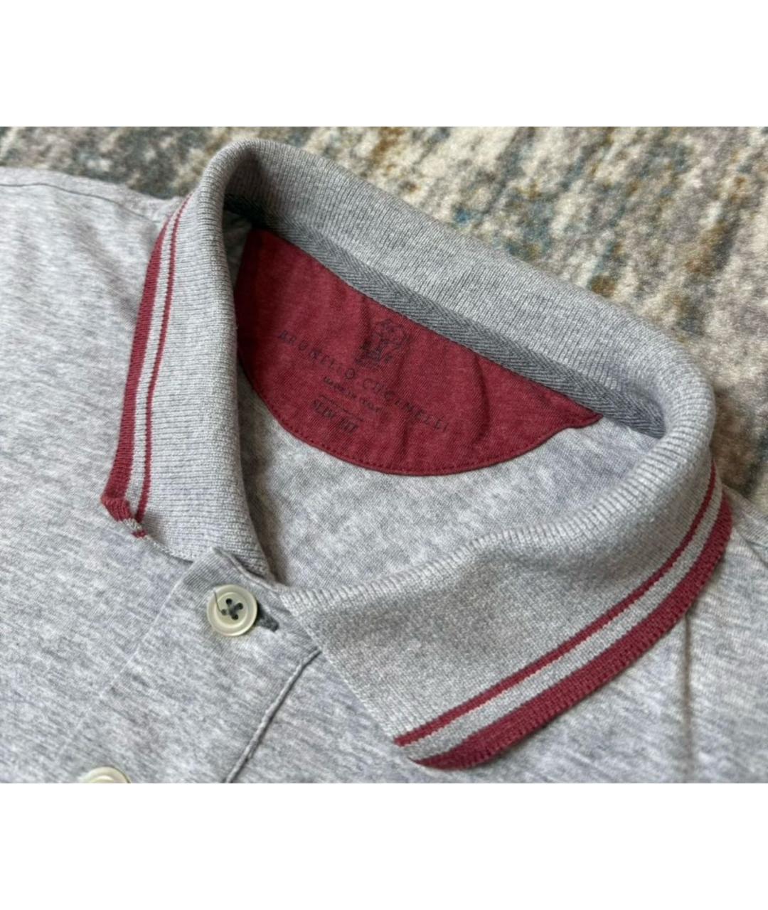 BRUNELLO CUCINELLI Серое хлопковое поло с коротким рукавом, фото 2