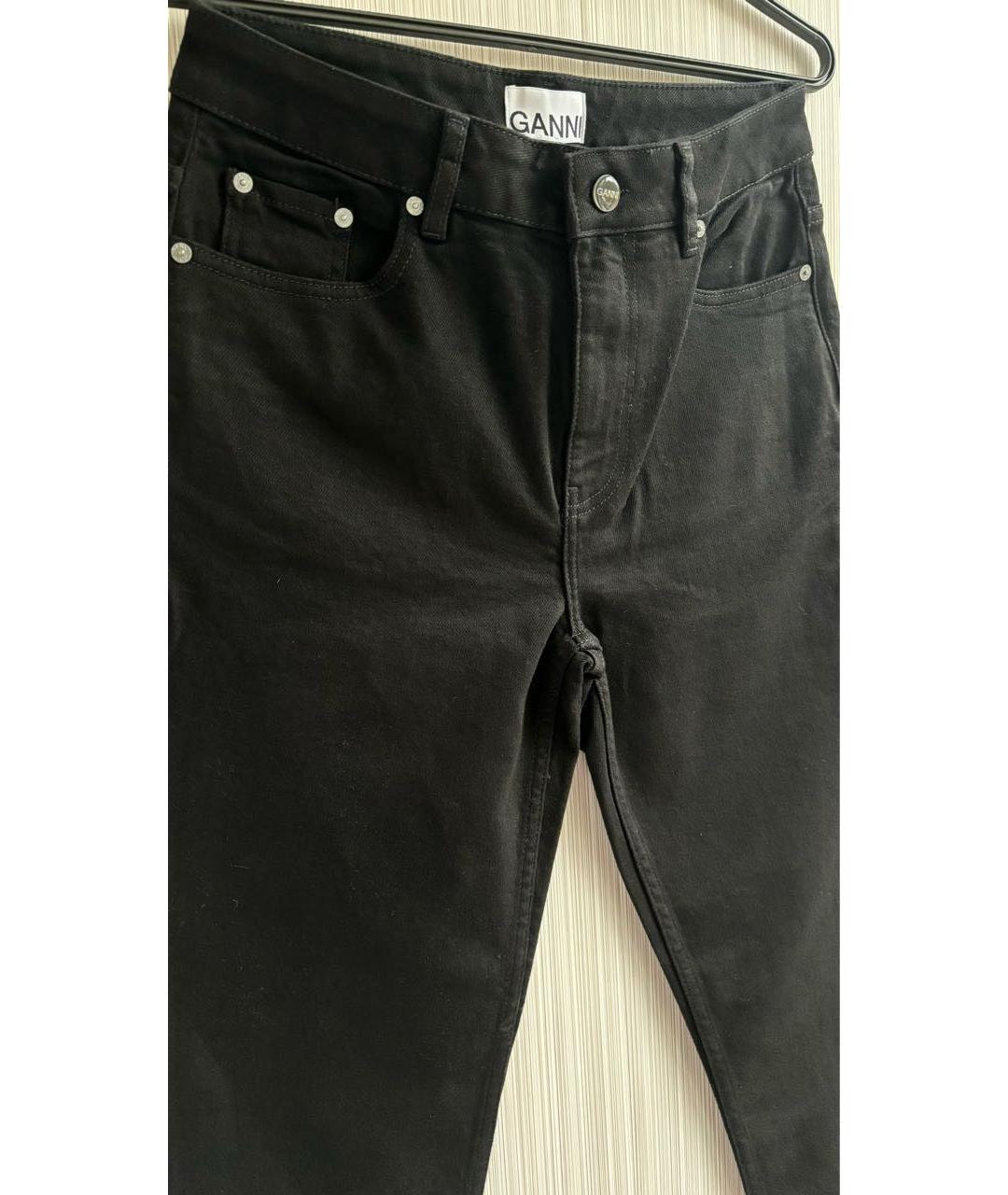 GANNI Черные хлопко-эластановые прямые джинсы, фото 3