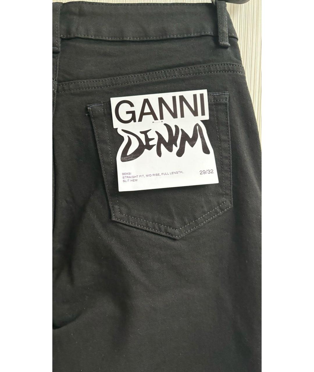 GANNI Черные хлопко-эластановые прямые джинсы, фото 6