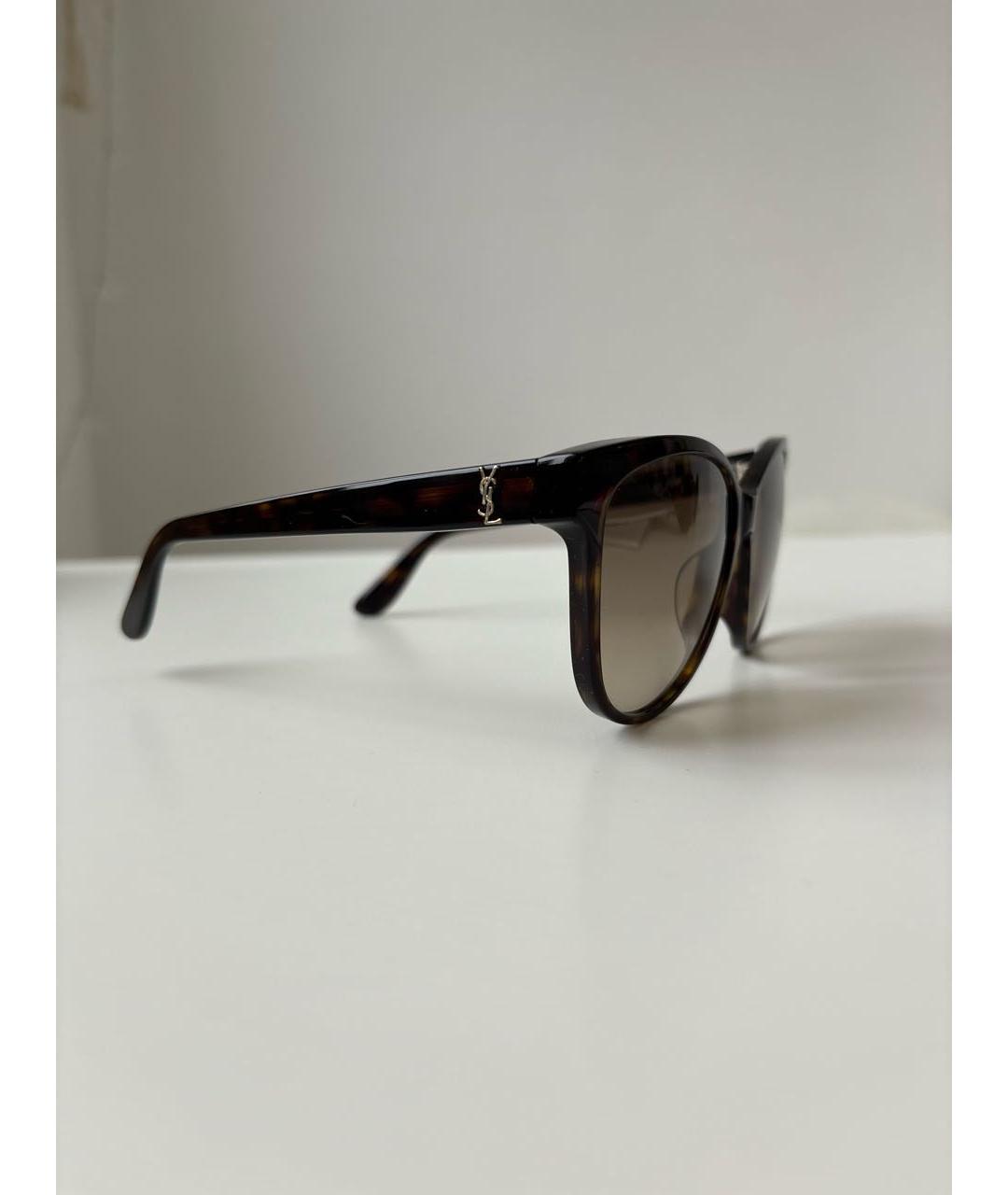 SAINT LAURENT Коричневые пластиковые солнцезащитные очки, фото 2
