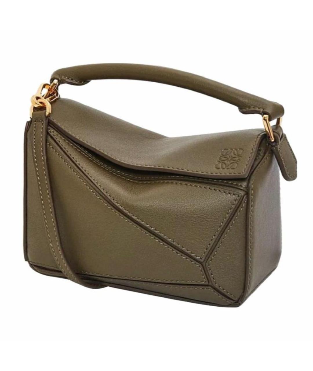 LOEWE Зеленая кожаная сумка с короткими ручками, фото 4