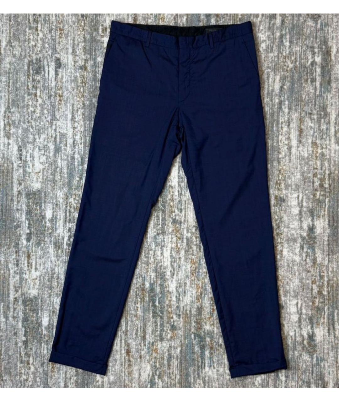 PRADA Синие шерстяные классические брюки, фото 7