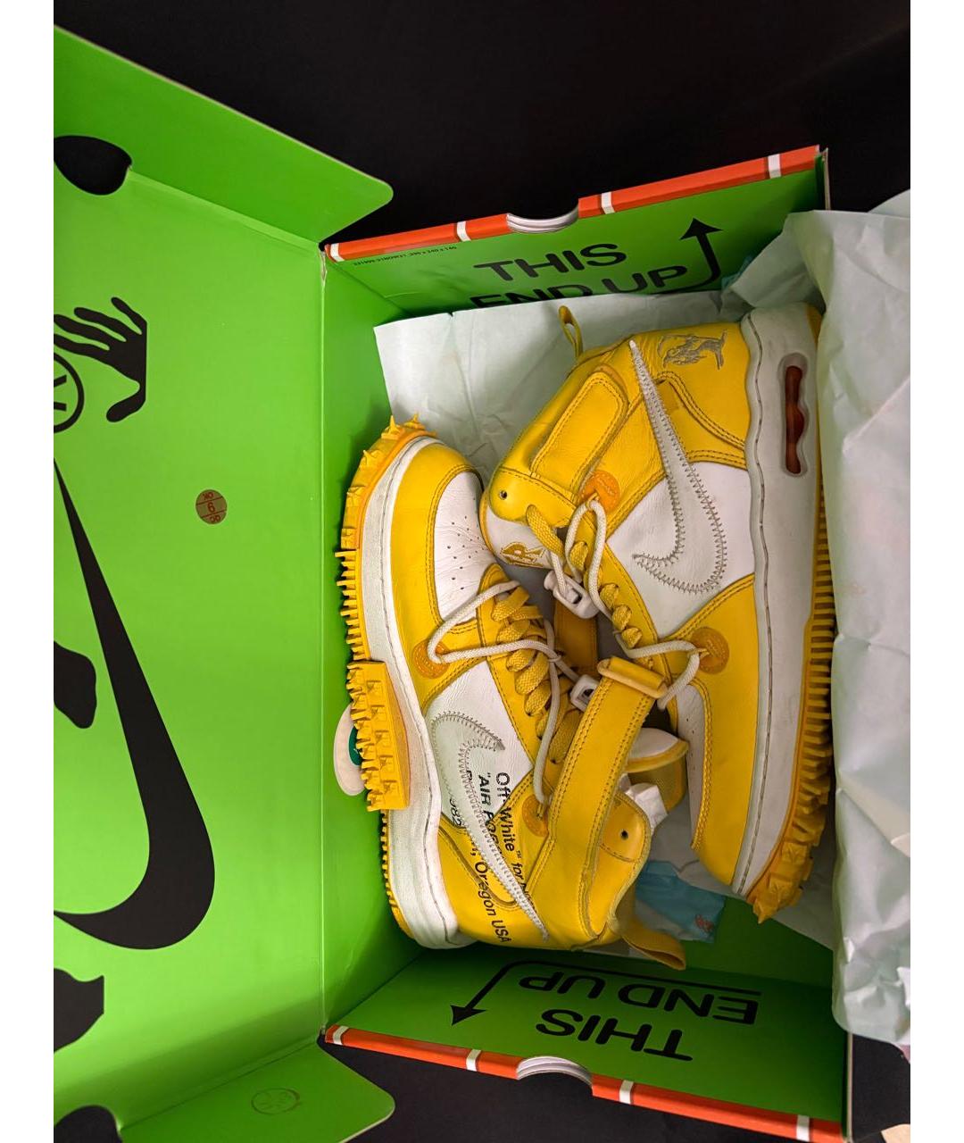 NIKE X OFF-WHITE Желтые кожаные высокие кроссовки / кеды, фото 4