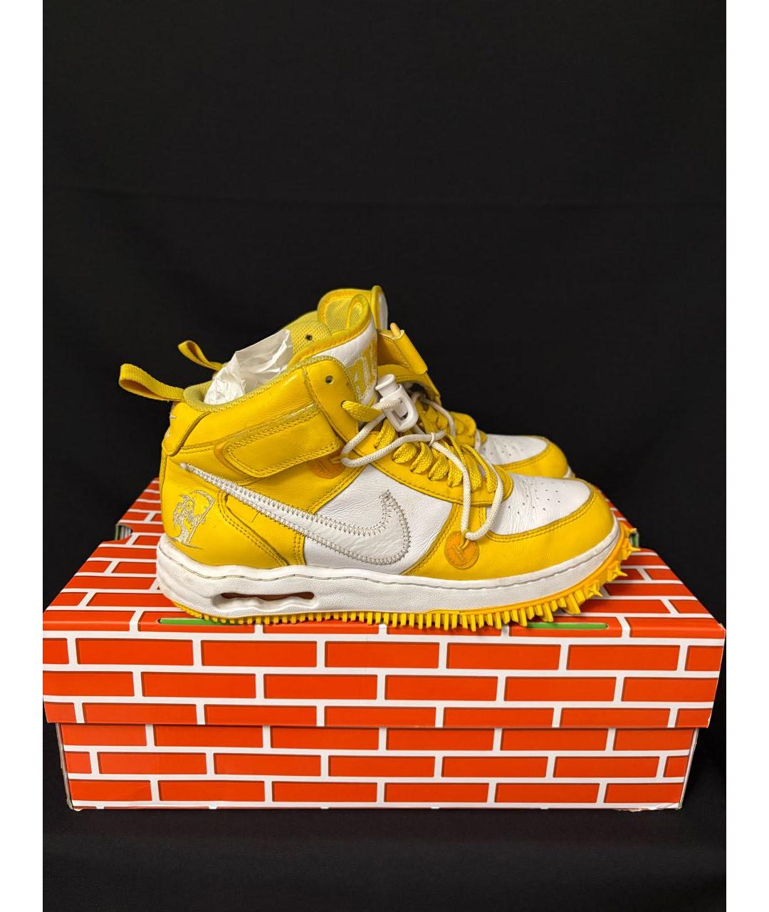 NIKE X OFF-WHITE Желтые кожаные высокие кроссовки / кеды, фото 5