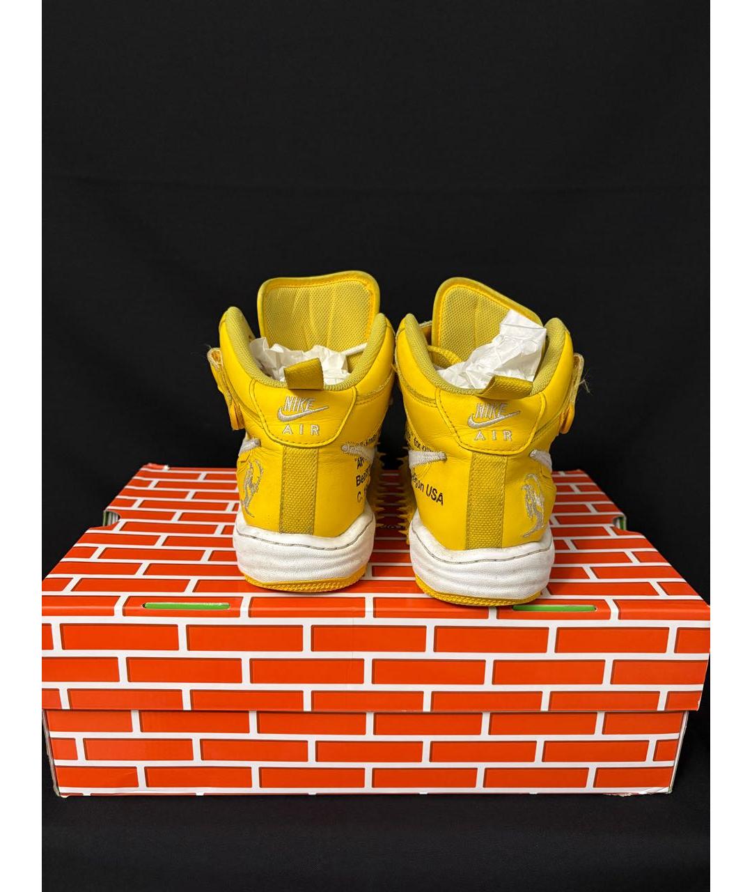 NIKE X OFF-WHITE Желтые кожаные высокие кроссовки / кеды, фото 3