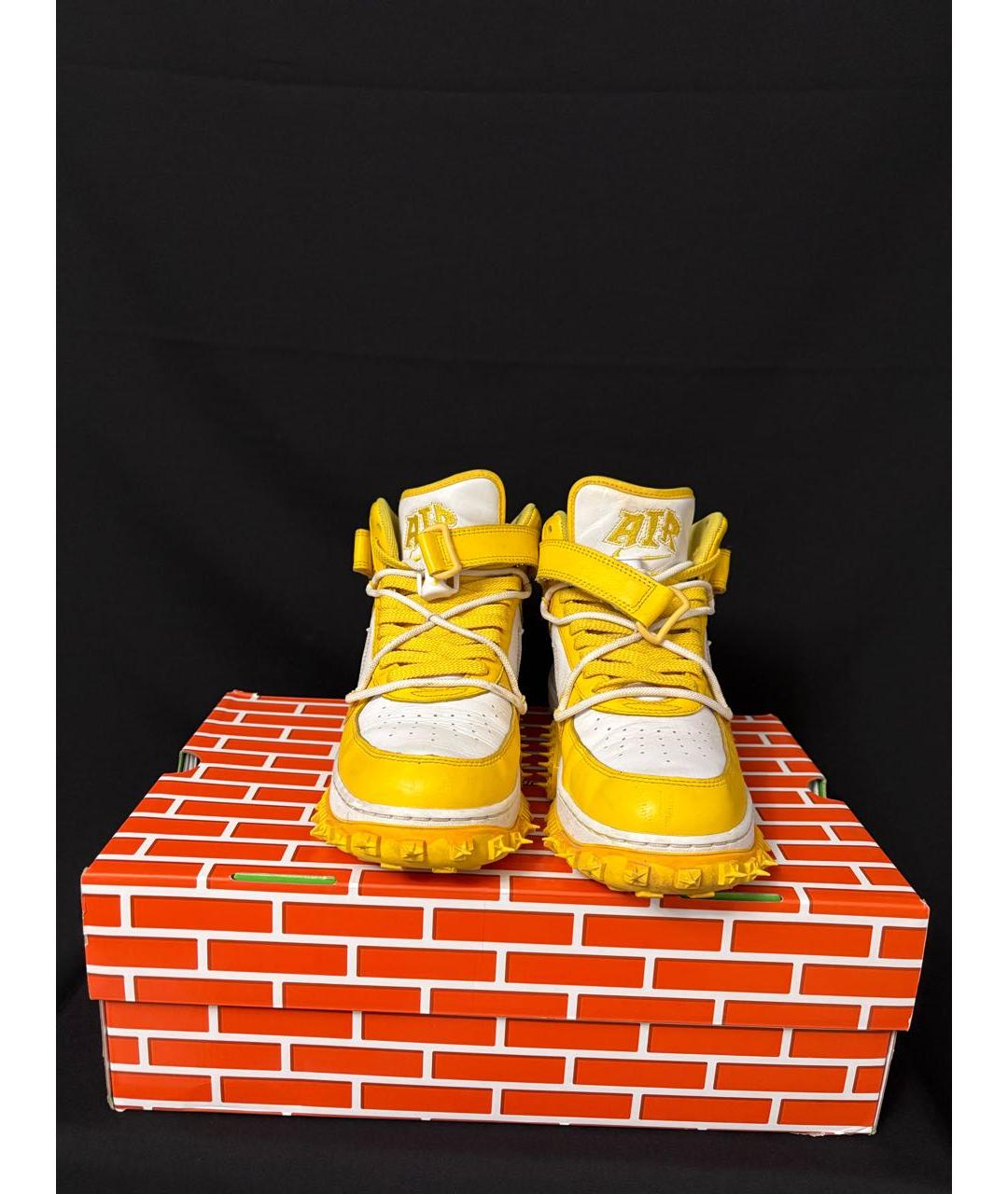 NIKE X OFF-WHITE Желтые кожаные высокие кроссовки / кеды, фото 2