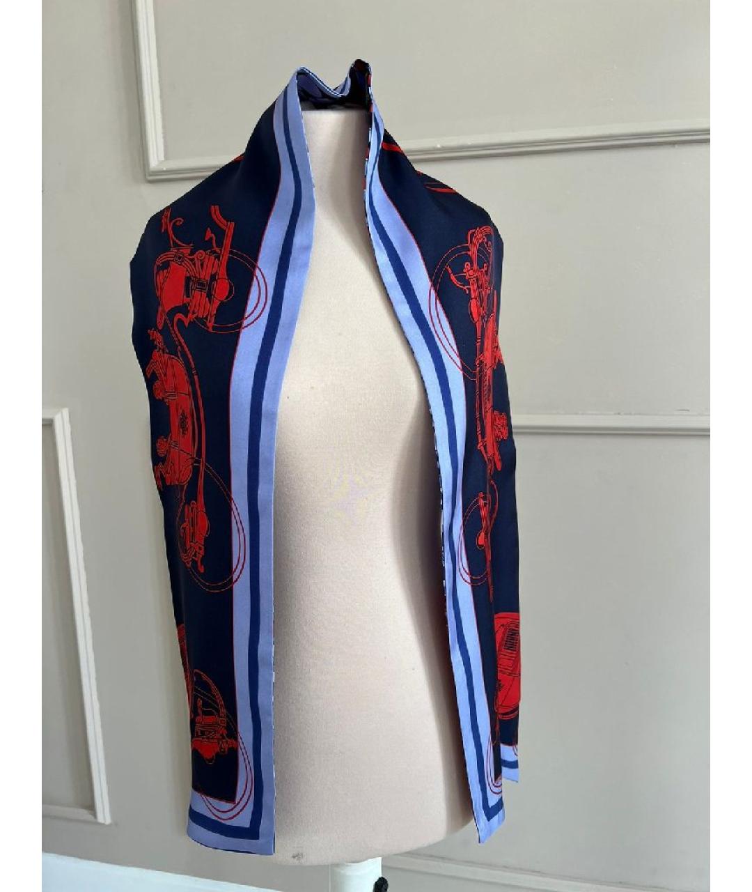 HERMES Синий шелковый шарф, фото 2
