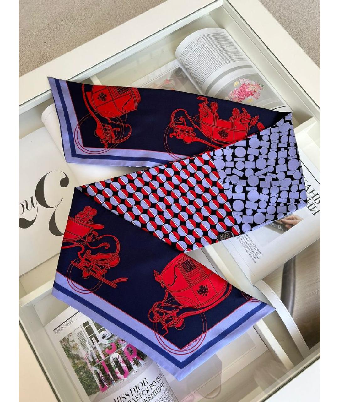 HERMES Синий шелковый шарф, фото 7