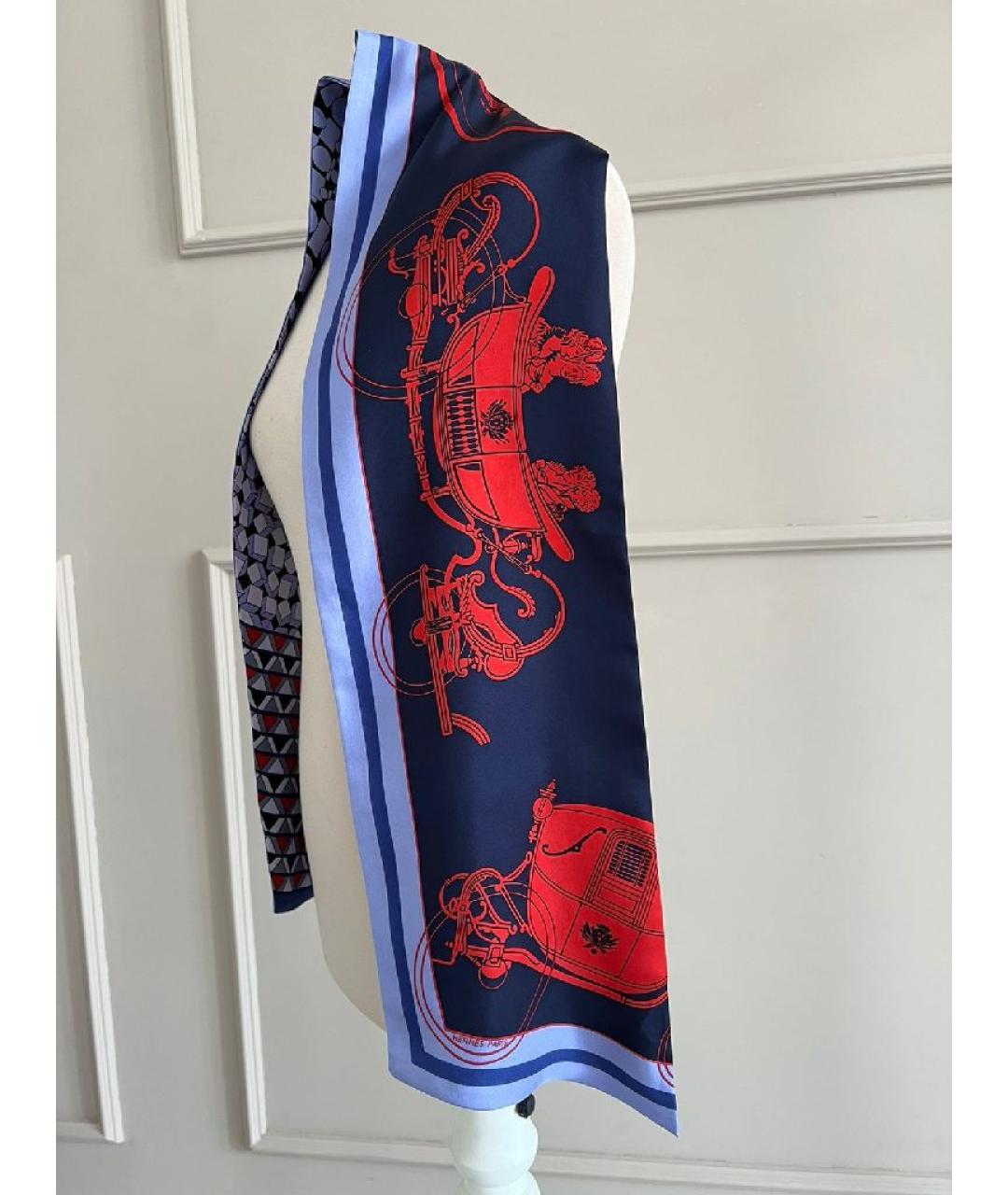 HERMES Синий шелковый шарф, фото 10
