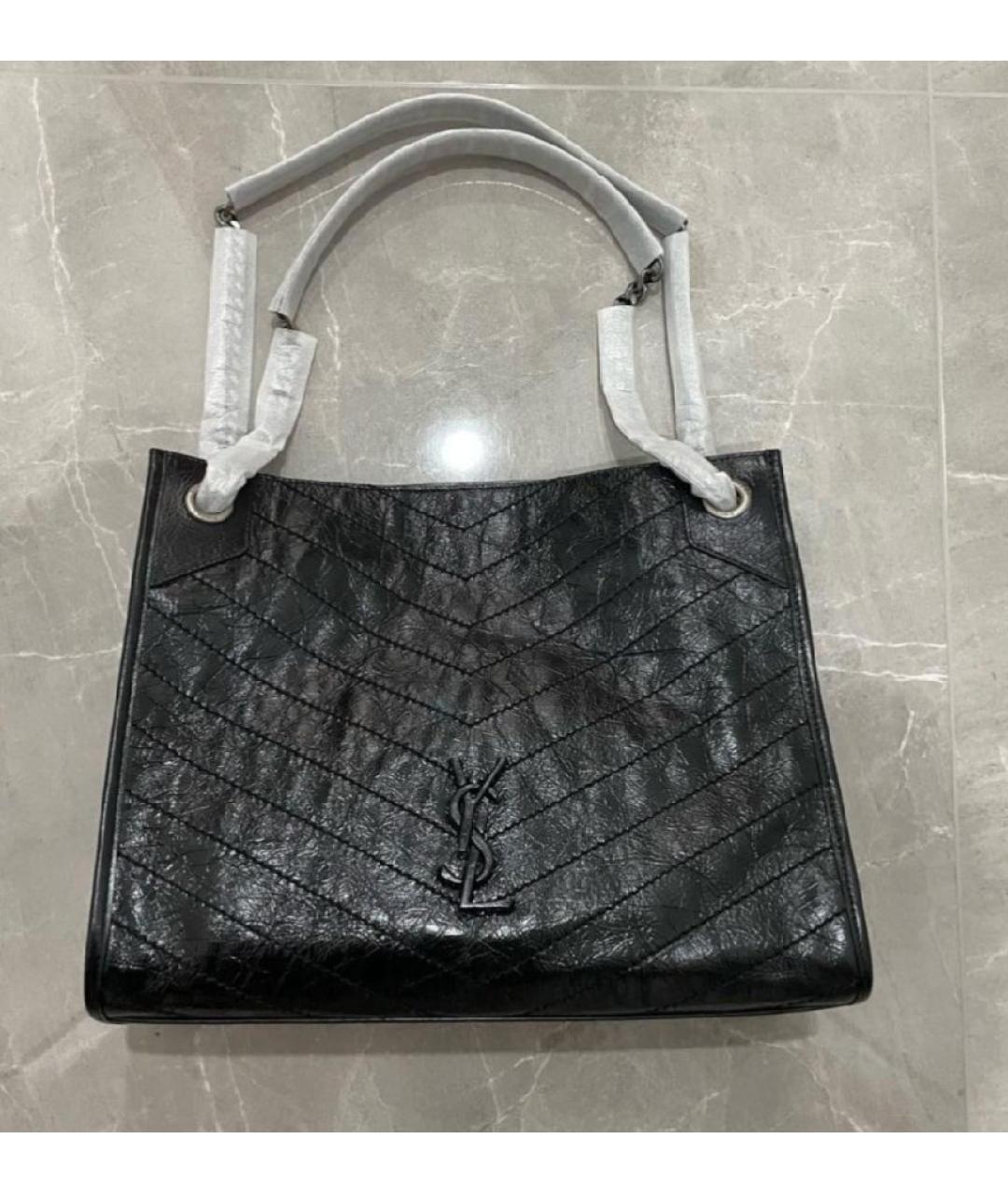 SAINT LAURENT Черная кожаная сумка с короткими ручками, фото 2