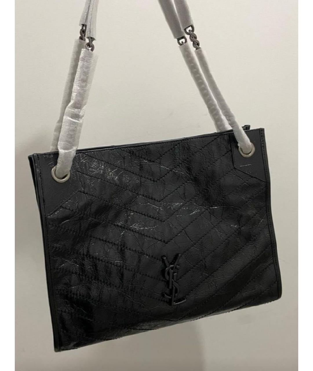 SAINT LAURENT Черная кожаная сумка с короткими ручками, фото 3