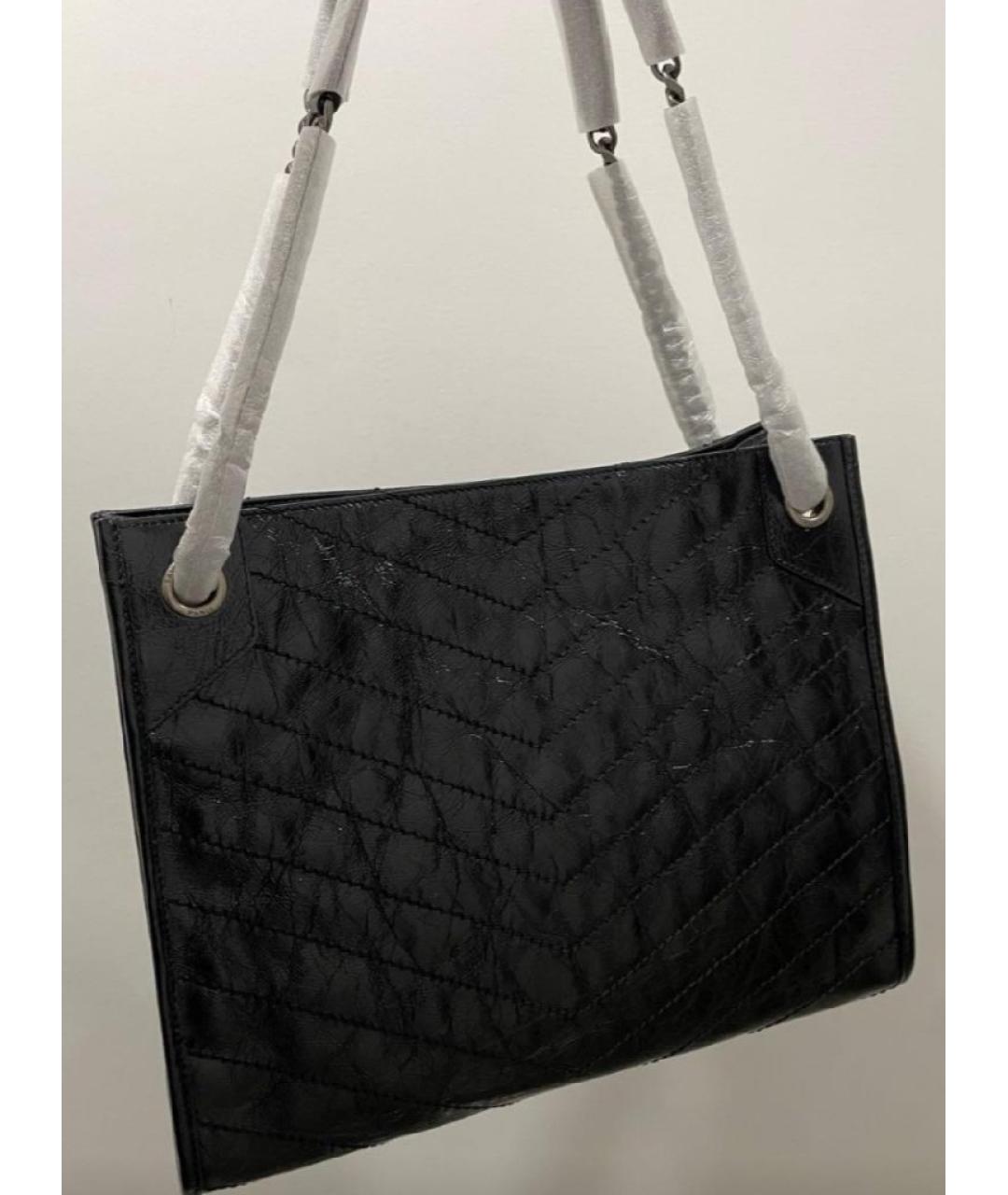 SAINT LAURENT Черная кожаная сумка с короткими ручками, фото 4