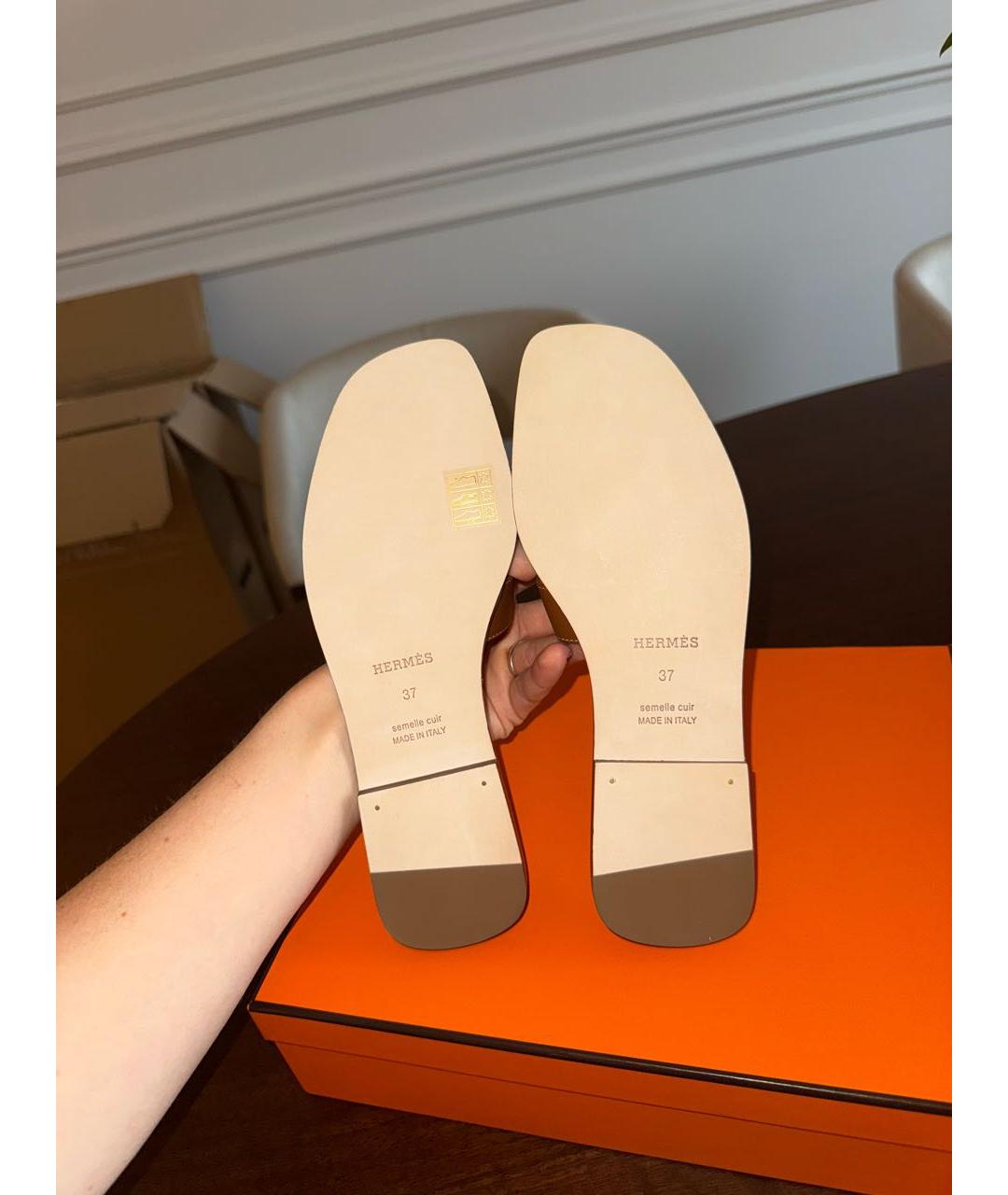 HERMES Коричневые кожаные шлепанцы, фото 5