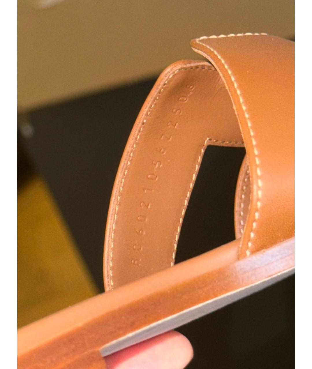 HERMES Коричневые кожаные шлепанцы, фото 6