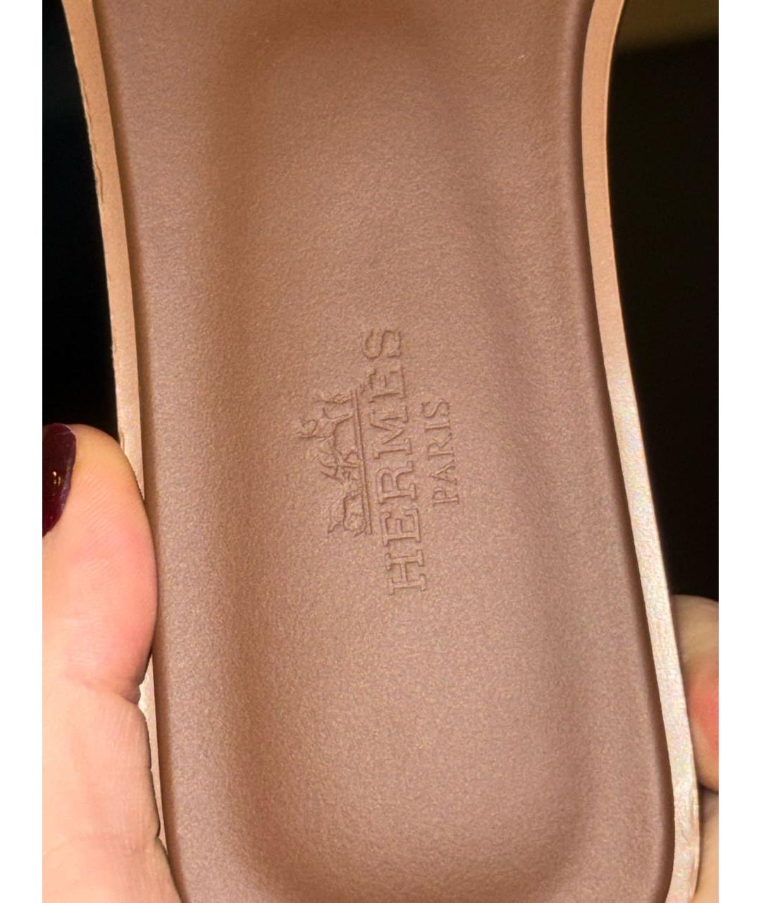 HERMES Коричневые кожаные шлепанцы, фото 4