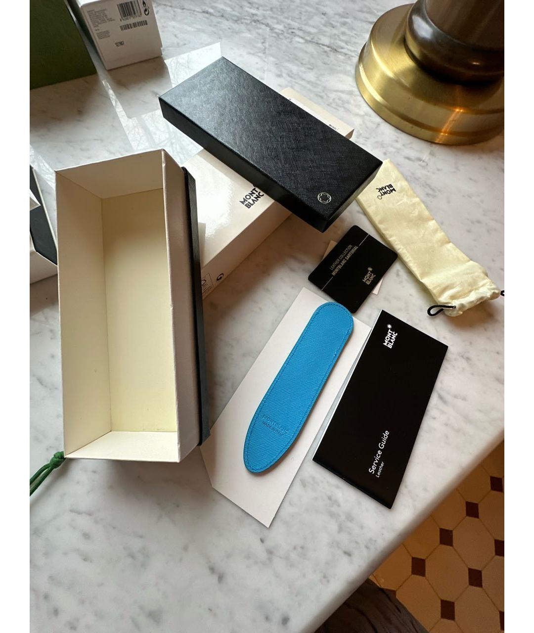 MONTBLANC Голубая кожаная шариковая ручка, фото 3