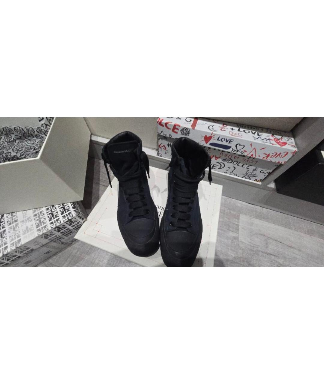 ALEXANDER MCQUEEN Темно-синие текстильные высокие ботинки, фото 2