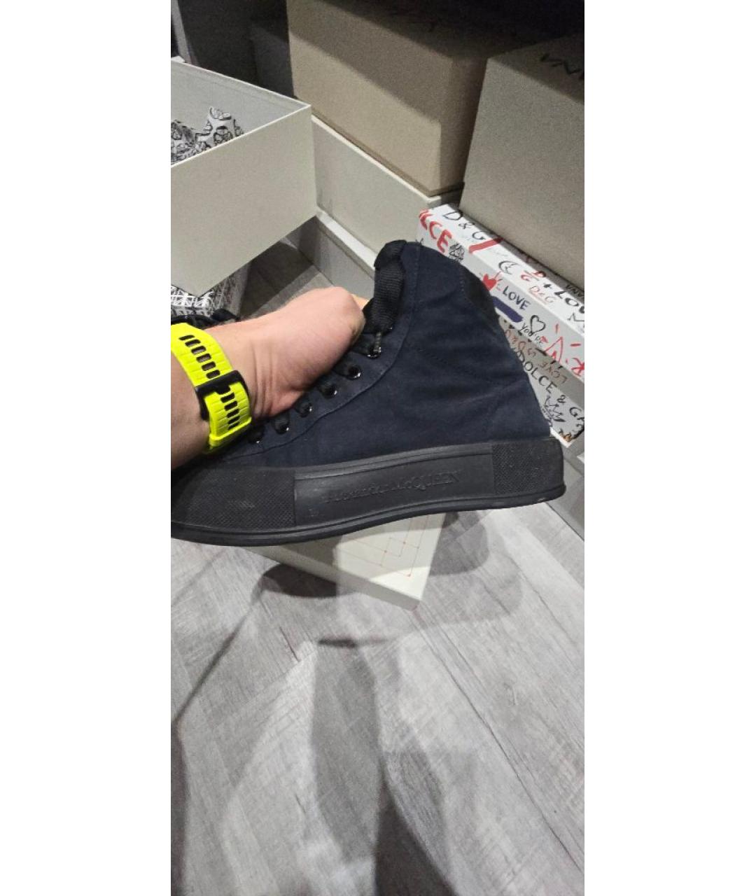 ALEXANDER MCQUEEN Темно-синие текстильные высокие ботинки, фото 7