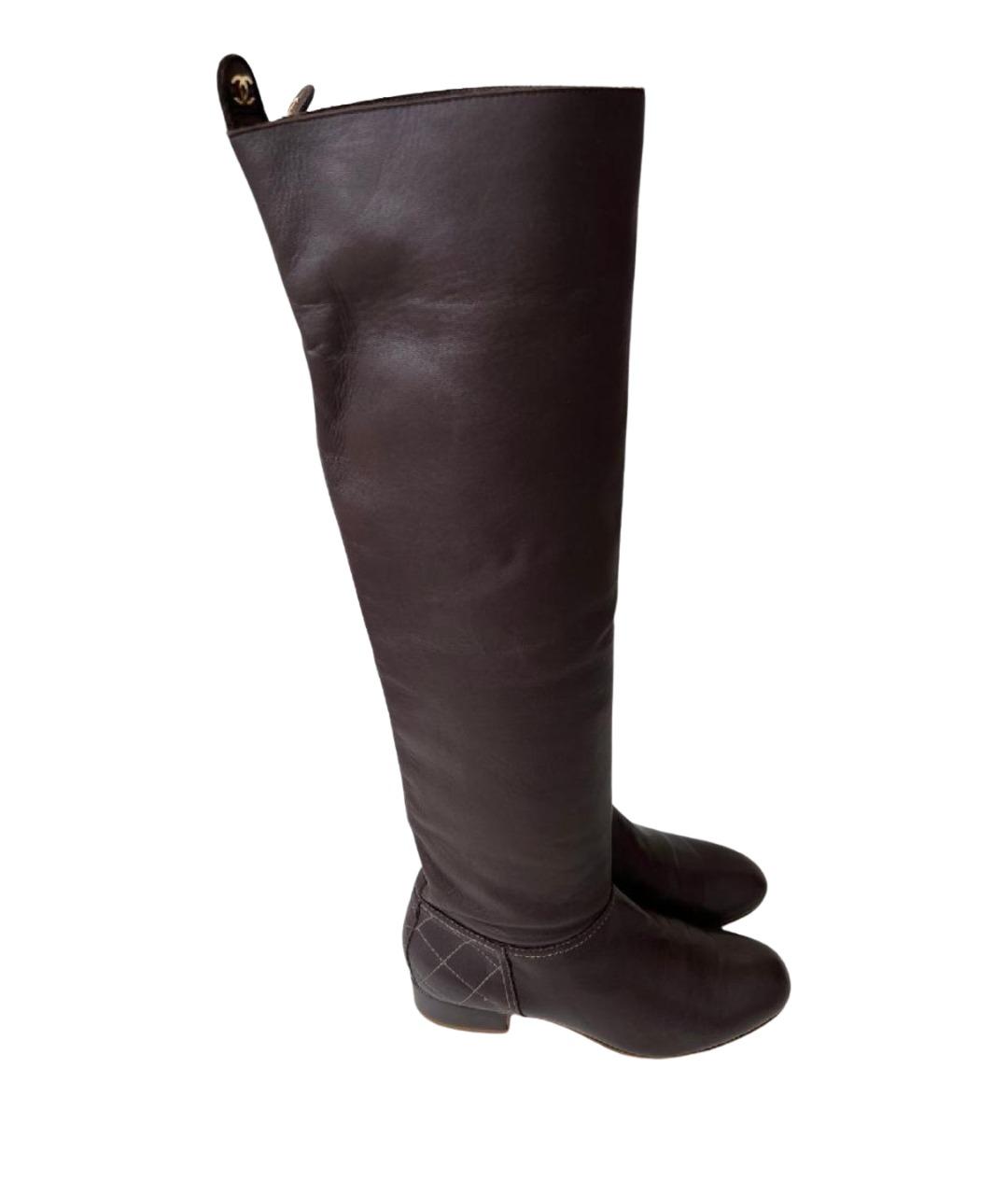 CHANEL Коричневые кожаные сапоги, фото 1