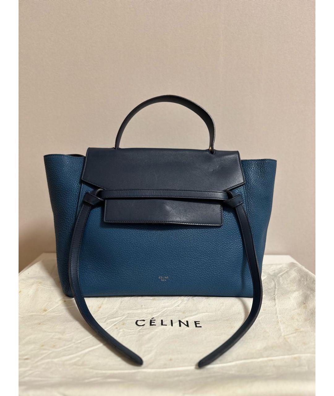 CELINE Темно-синяя кожаная сумка с короткими ручками, фото 9
