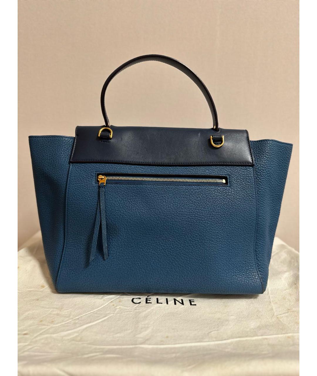 CELINE Темно-синяя кожаная сумка с короткими ручками, фото 3