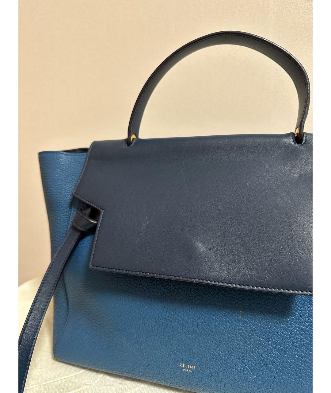 CELINE Темно-синяя кожаная сумка с короткими ручками, фото 8