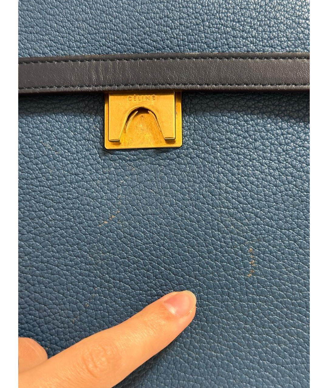 CELINE Темно-синяя кожаная сумка с короткими ручками, фото 7