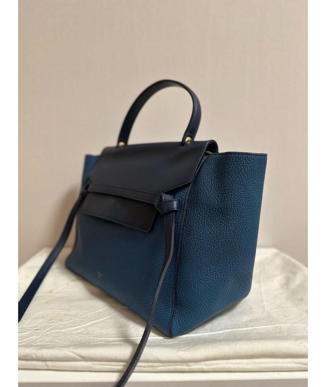 CELINE Темно-синяя кожаная сумка с короткими ручками, фото 2