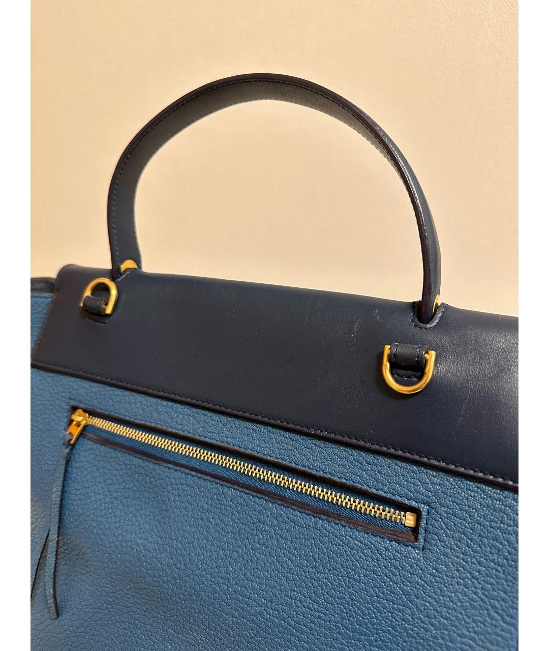 CELINE Темно-синяя кожаная сумка с короткими ручками, фото 6