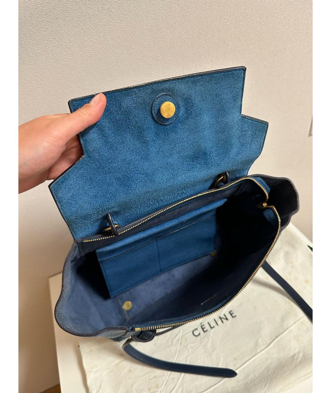 CELINE Темно-синяя кожаная сумка с короткими ручками, фото 4