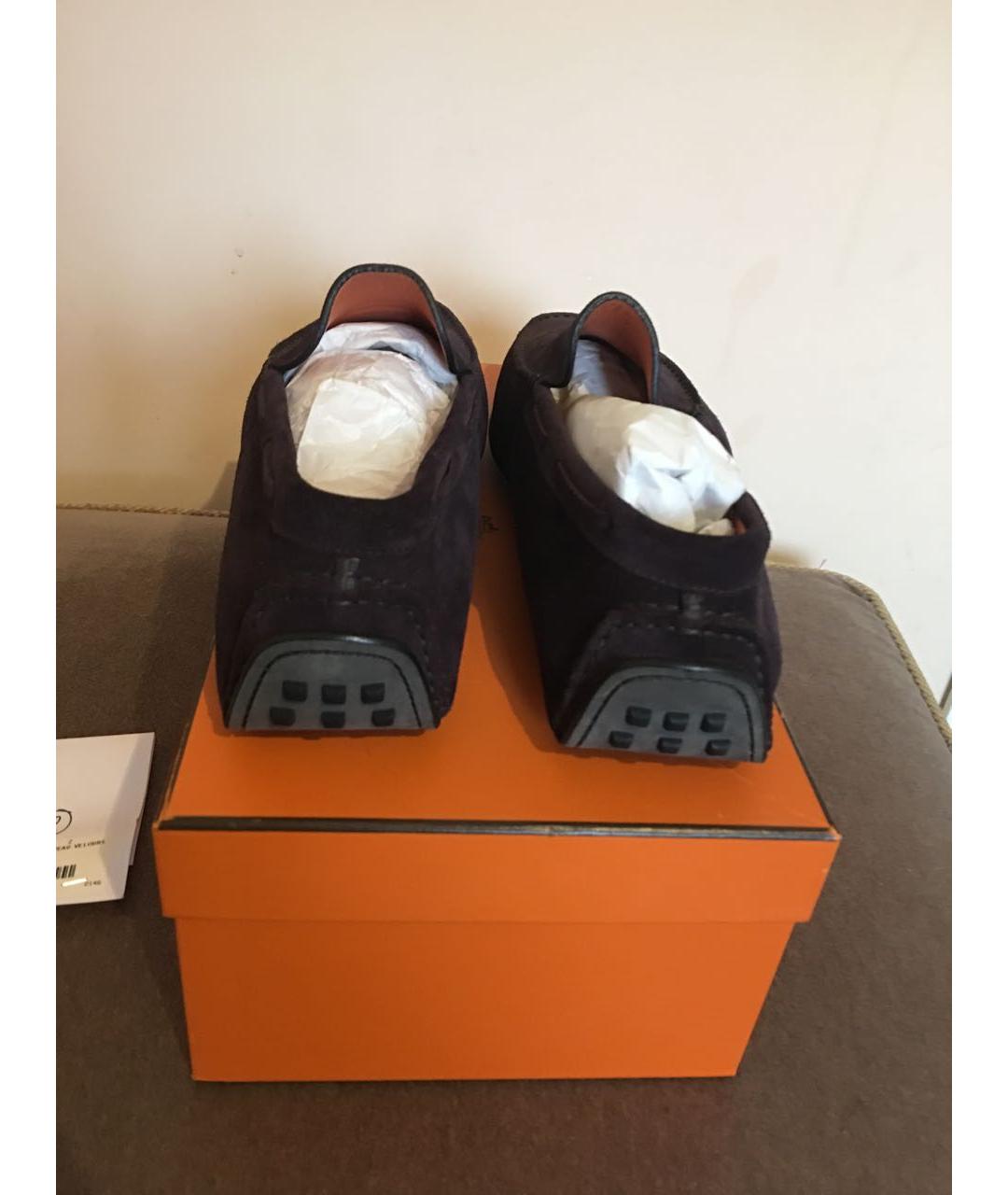 HERMES Фиолетовые замшевые мокасины, фото 4