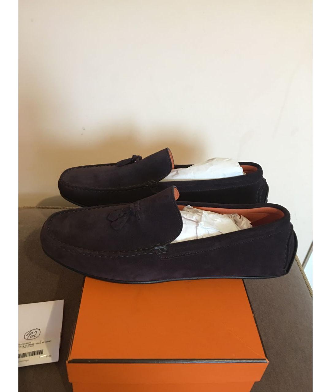 HERMES Фиолетовые замшевые мокасины, фото 7