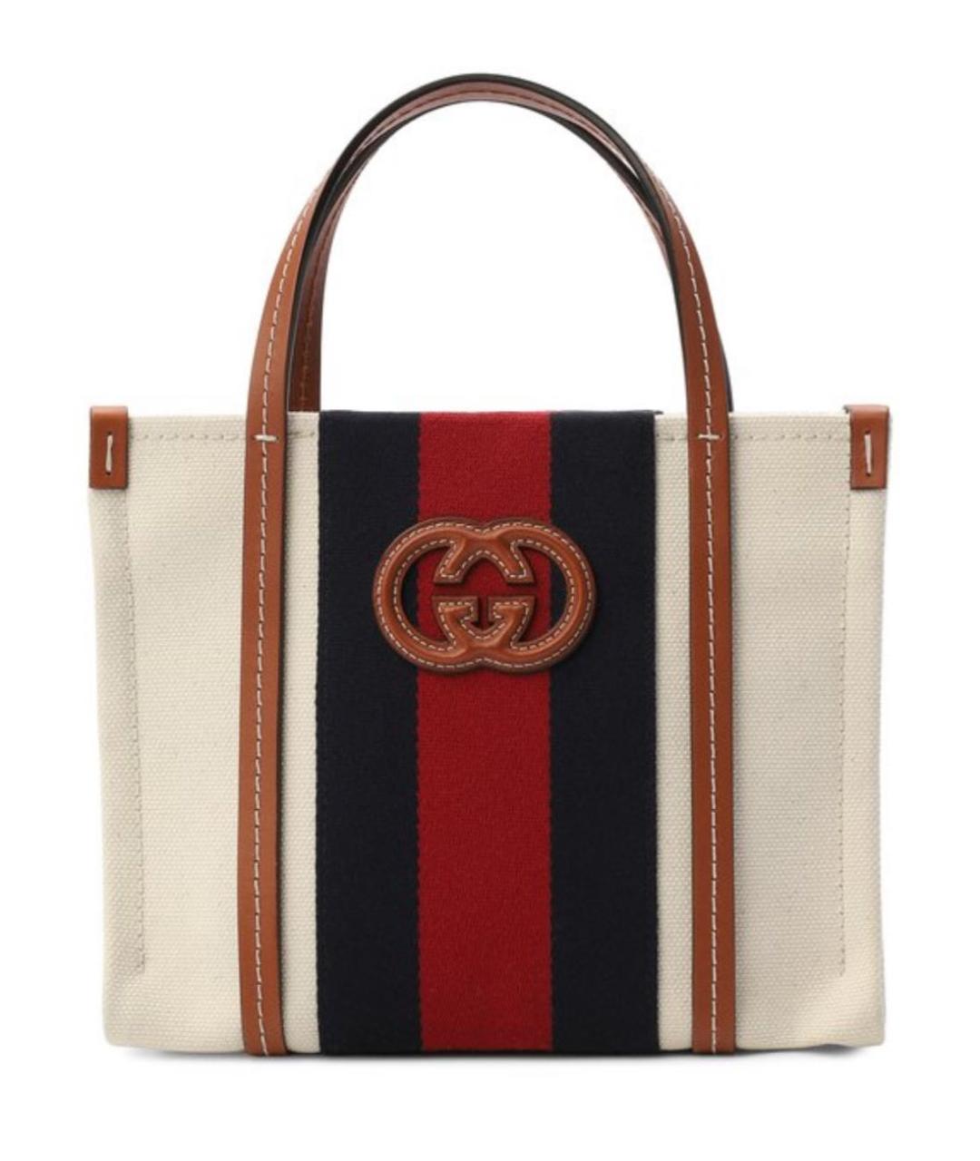 GUCCI Бежевая хлопковая сумка с короткими ручками, фото 7