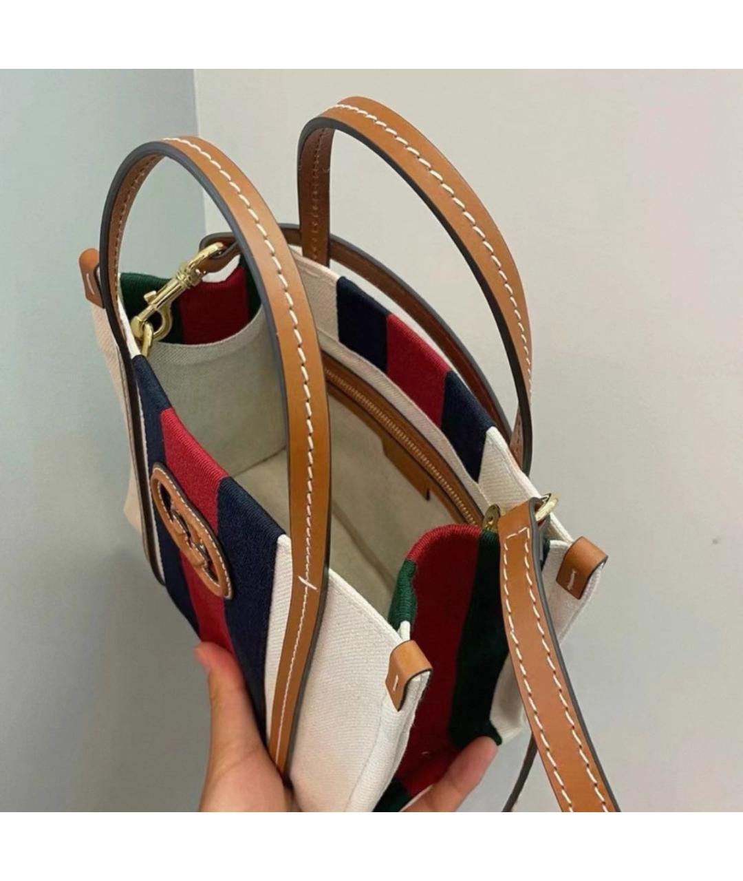 GUCCI Бежевая хлопковая сумка с короткими ручками, фото 3