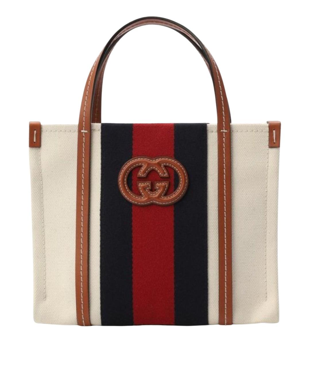 GUCCI Бежевая хлопковая сумка с короткими ручками, фото 1