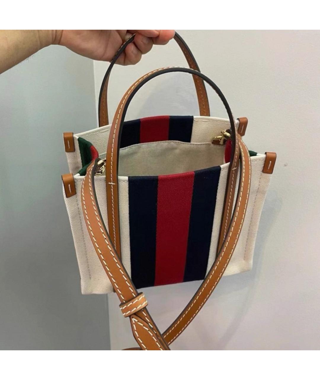 GUCCI Бежевая хлопковая сумка с короткими ручками, фото 4