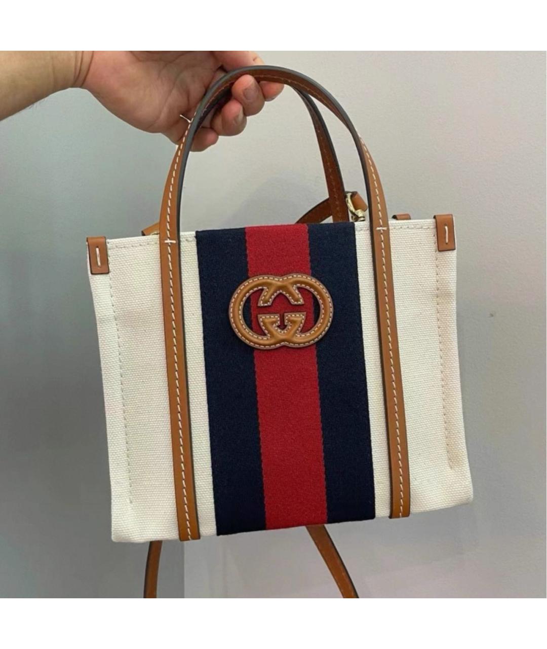 GUCCI Бежевая хлопковая сумка с короткими ручками, фото 2