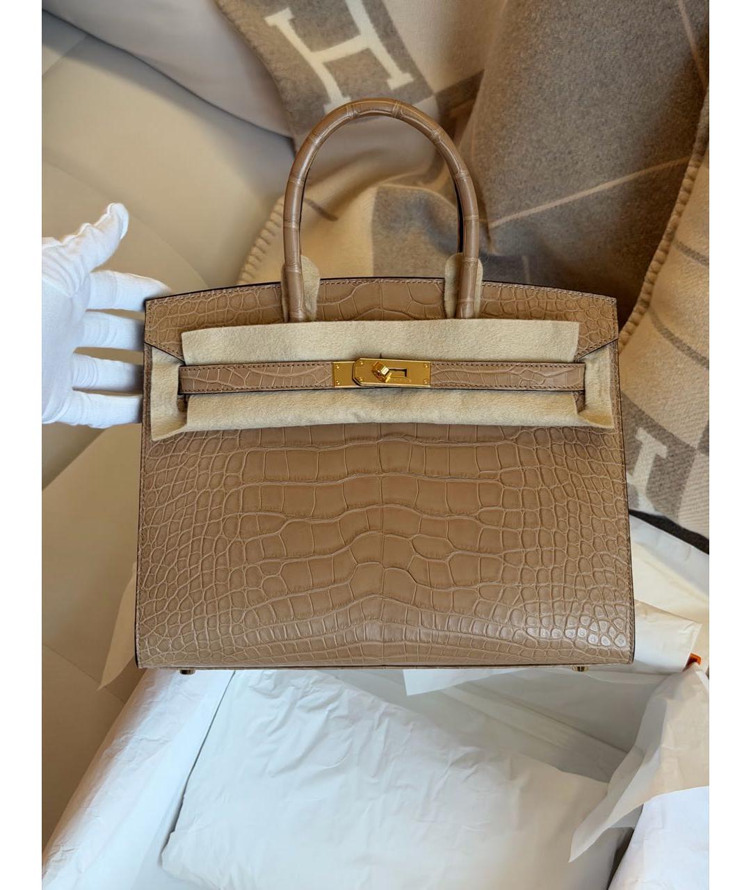 HERMES Бежевая сумка с короткими ручками из экзотической кожи, фото 9