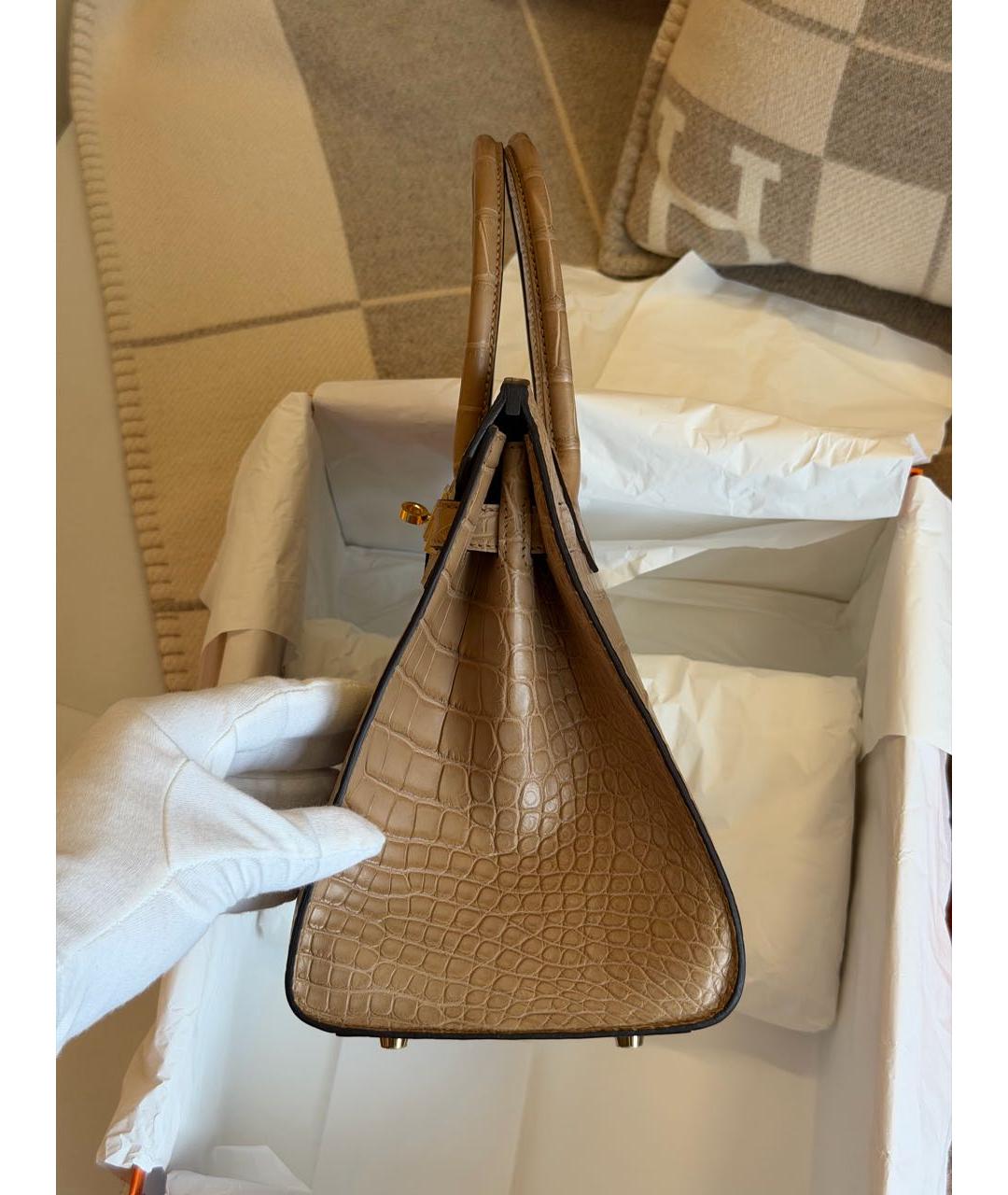 HERMES Бежевая сумка с короткими ручками из экзотической кожи, фото 7