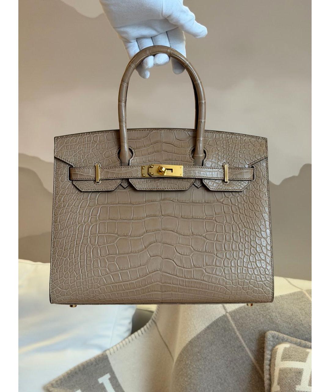 HERMES Бежевая сумка с короткими ручками из экзотической кожи, фото 3