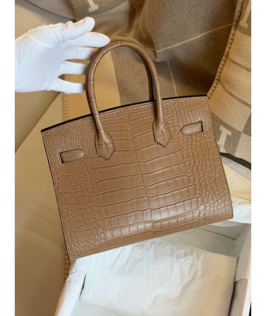 HERMES Бежевая сумка с короткими ручками из экзотической кожи, фото 5