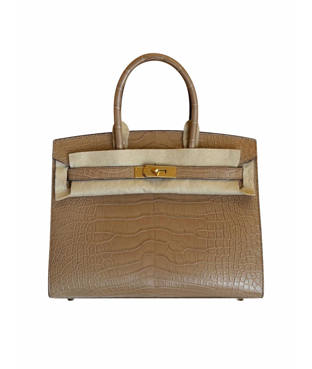 HERMES Бежевая сумка с короткими ручками из экзотической кожи, фото 1